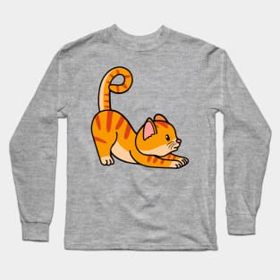 cute cat streching animal yoga concept kitten doing yoga Long Sleeve T-Shirt